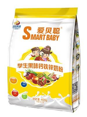 愛(ài)貝聰學(xué)生果味鈣鐵鋅奶粉400g袋